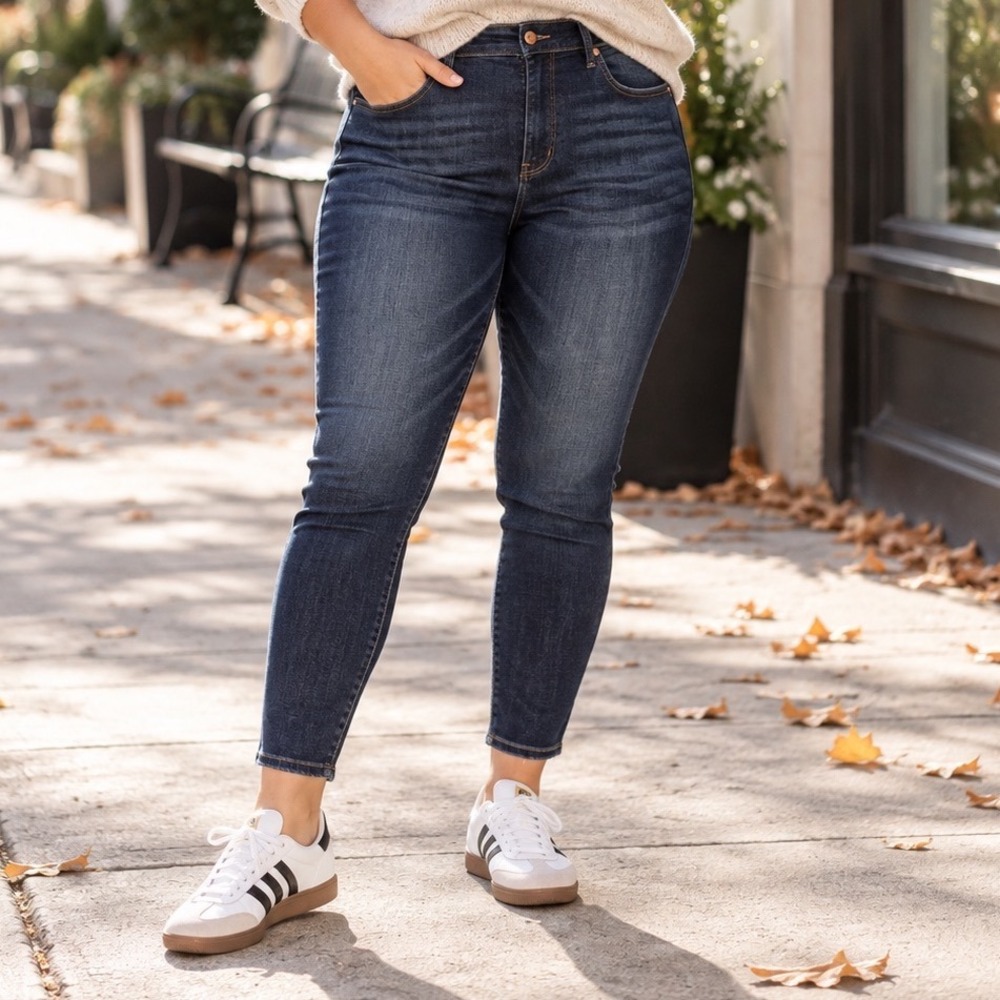 Judy Blue Dark Wash High Rise Skinny Jeans Raw Hem Size 14W JB88527 DK-CO D4